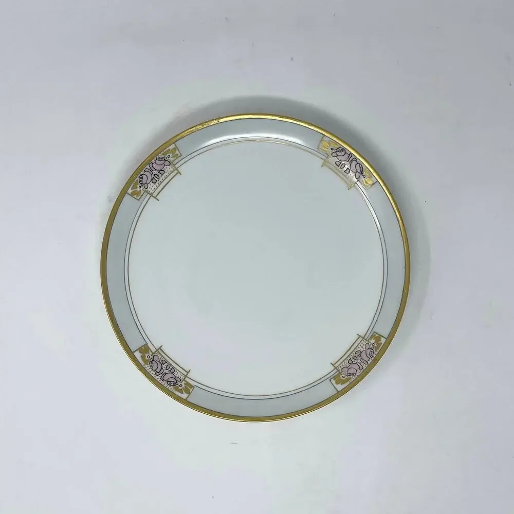 Haviland France White Gold Rim Pink Blue Art Deco Floral China Plate Set of‎ 4